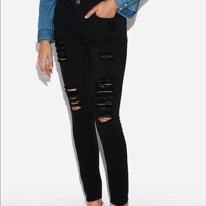Express black mid rise distressed jean leggings